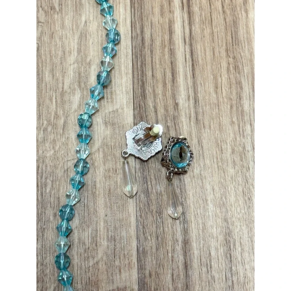 Disney Frozen Elsa Jewelry Set Necklace Bracelet Clip On Earrings Blue Snowflake